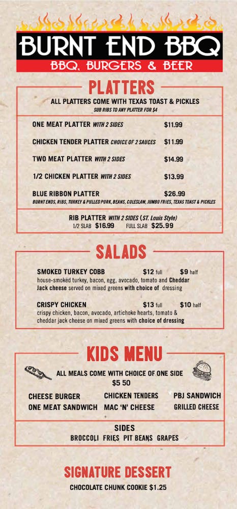 Menus Burnt End Bbq In Overland Park Kansas