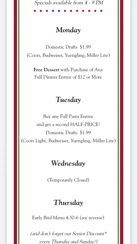 Menus | Two Guys from Italy