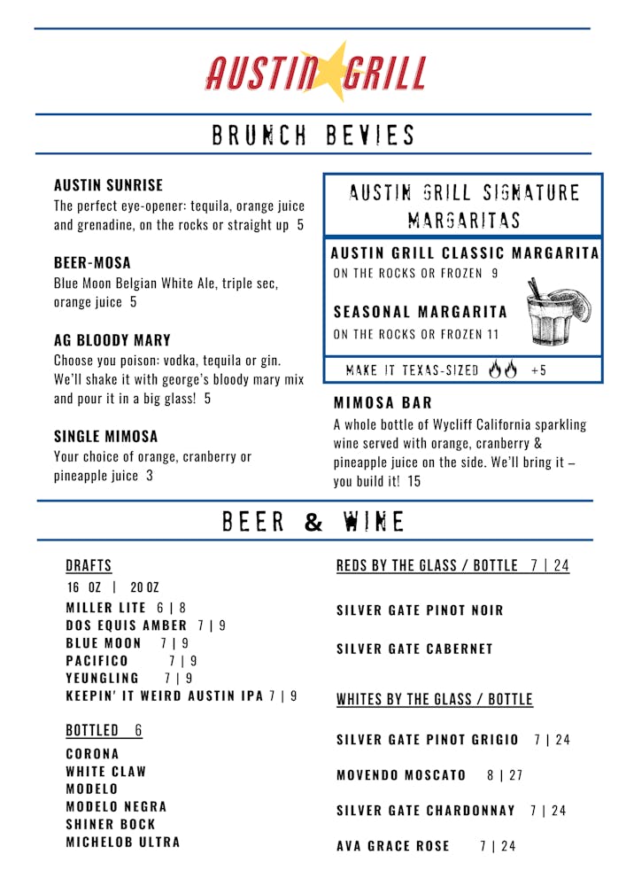 Our Menus Austin Grill