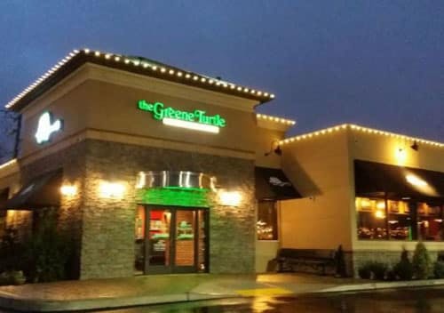 a building lit up at night