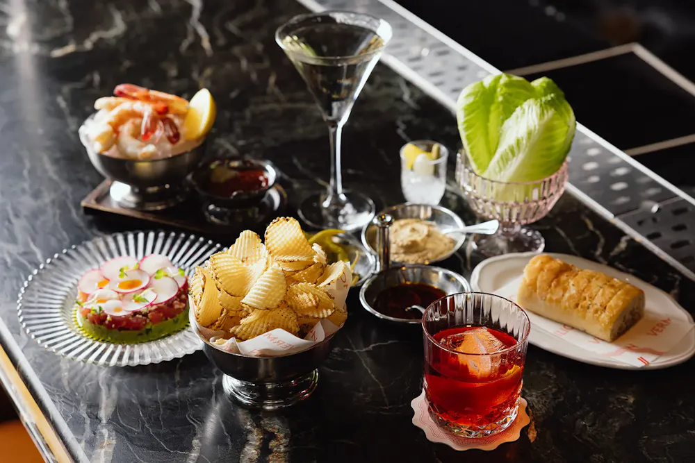 a table with different foods on it