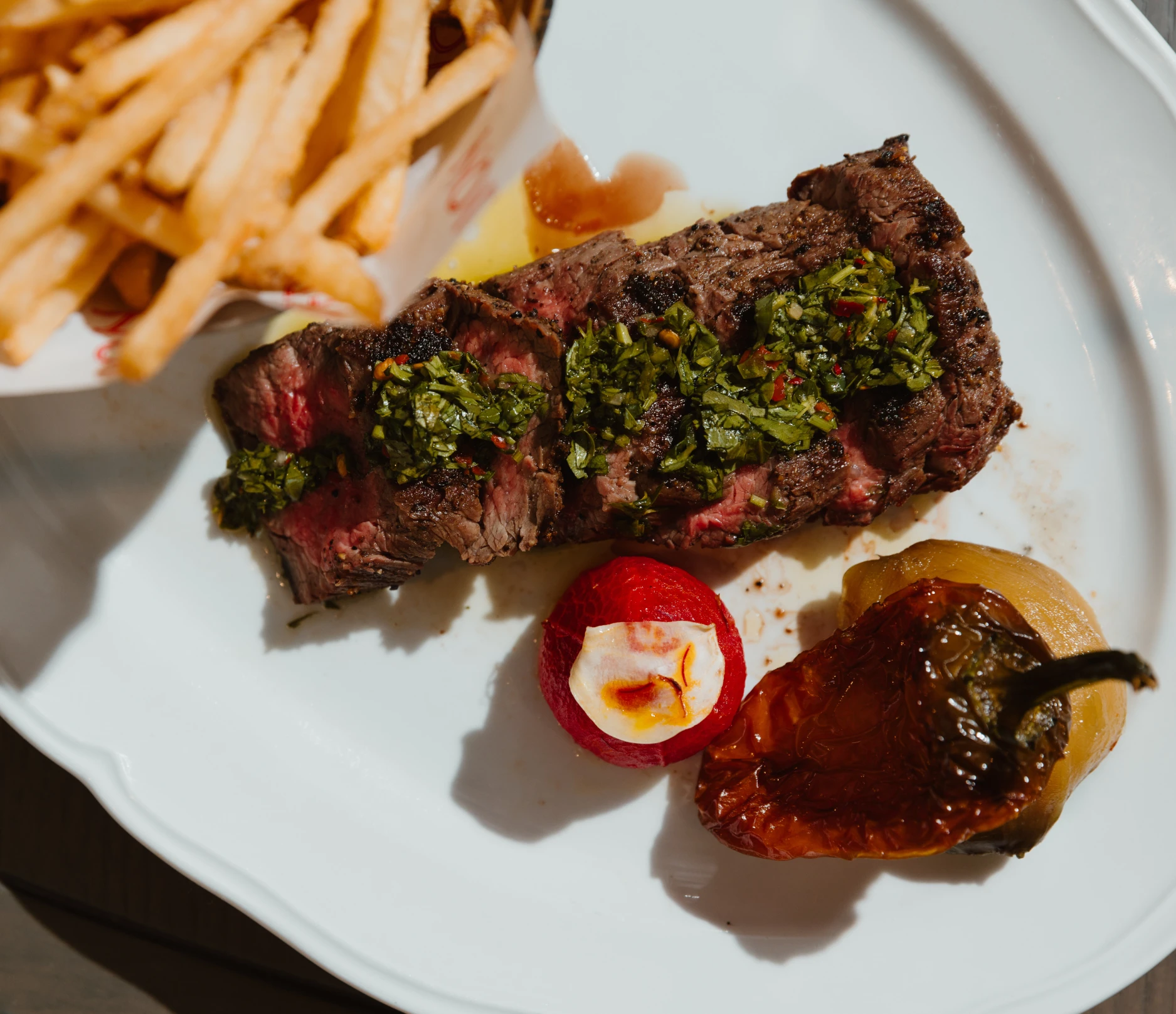 Steak with chimichurri and veggies