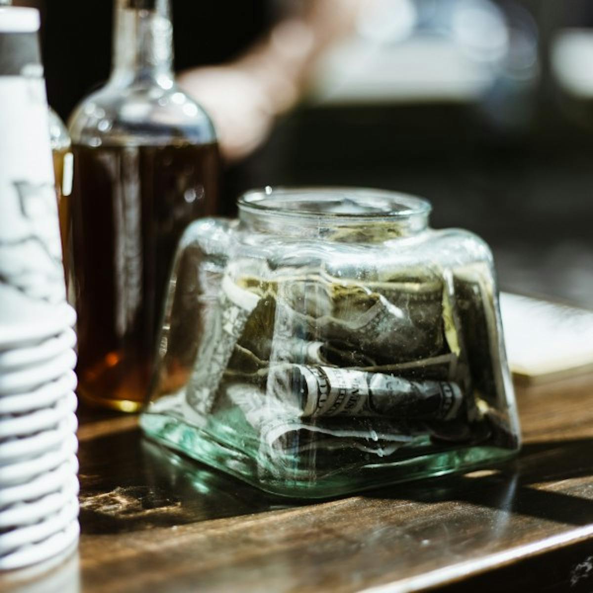 a close up of a bottle on the counter