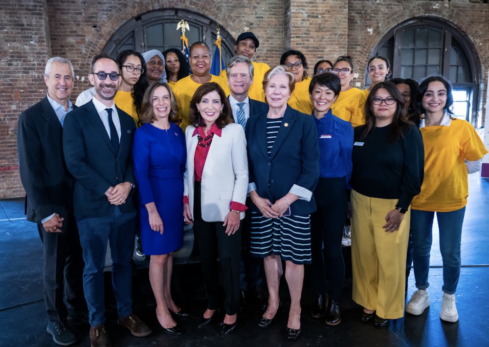 Danny Meyer, Kathy Hochul, Brad Hoylman posing for a photo