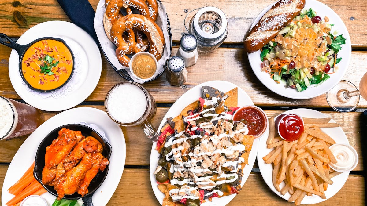 a bunch of food on a plate on a table