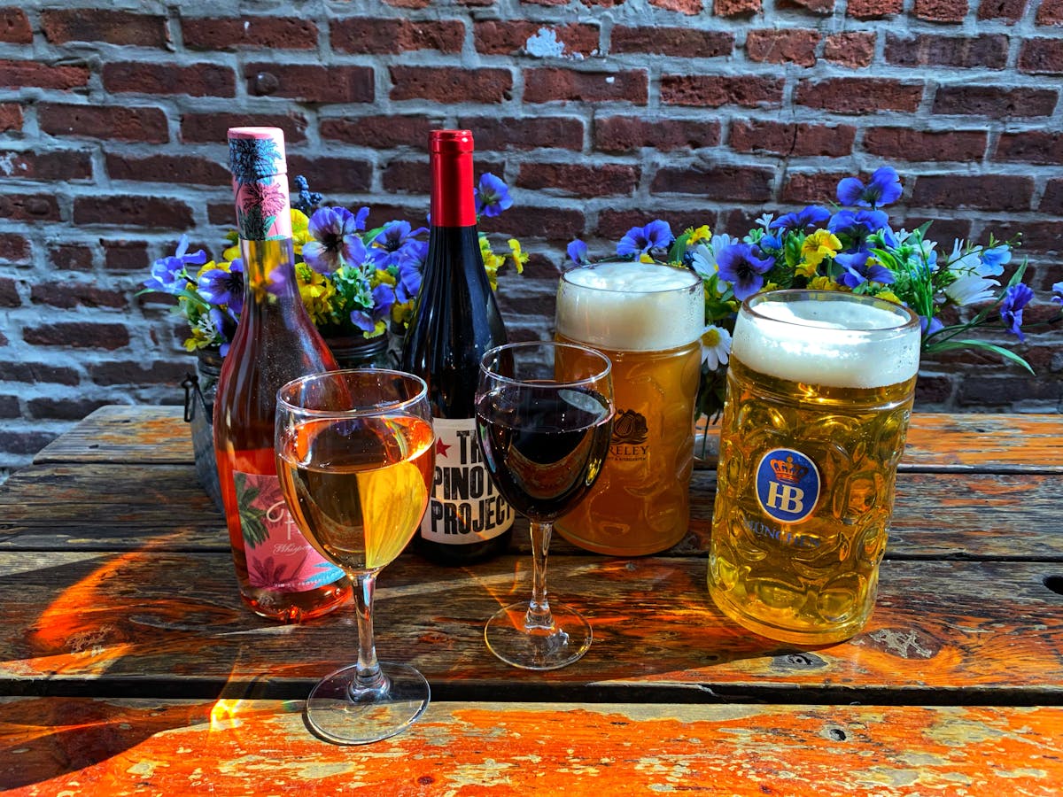 glasses of beer and wine