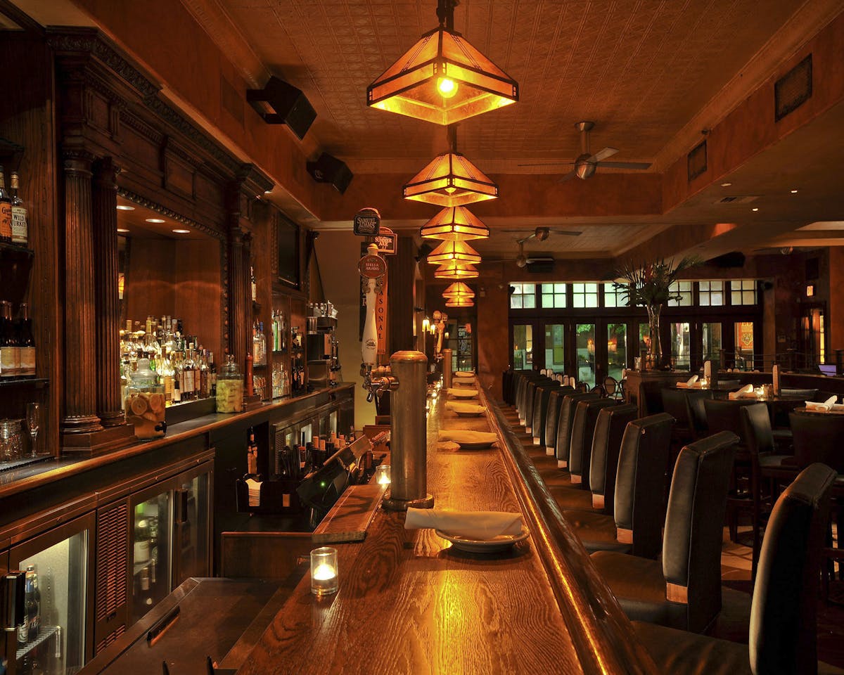 a long table in a restaurant