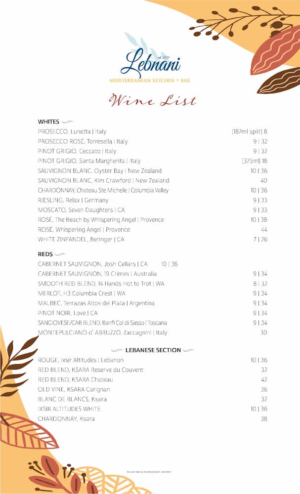 Lebnani Wine List