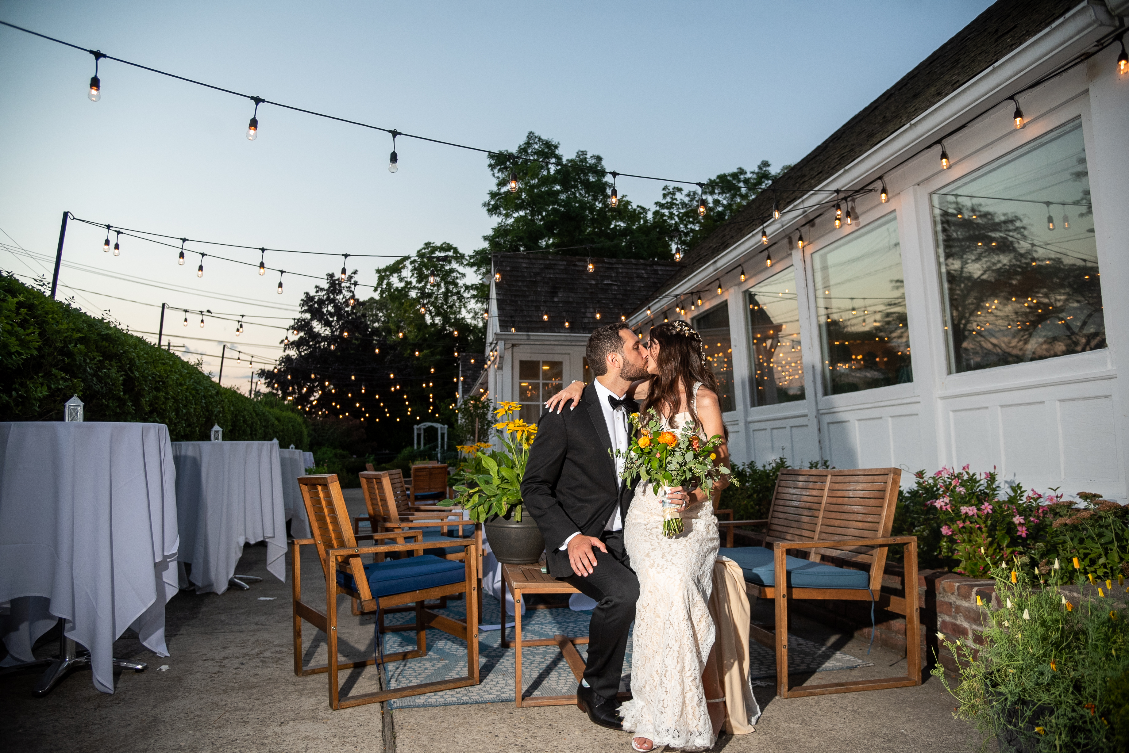 A happily married couple at the Mirabelle wedding venue