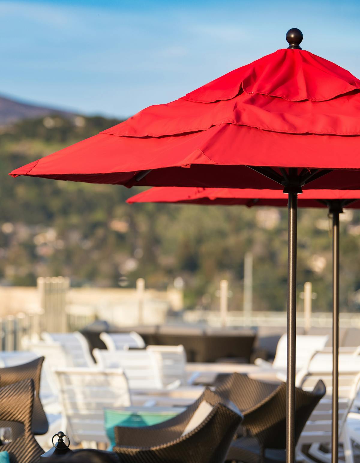 an umbrella sitting on top of a table