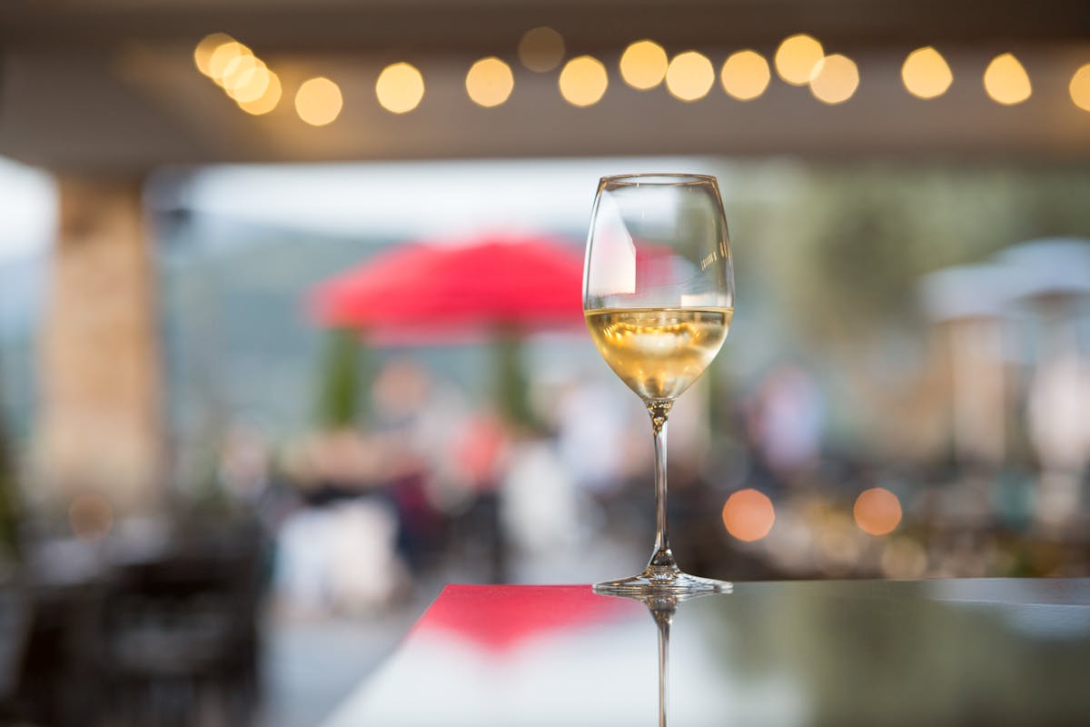 a close up of a wine glass