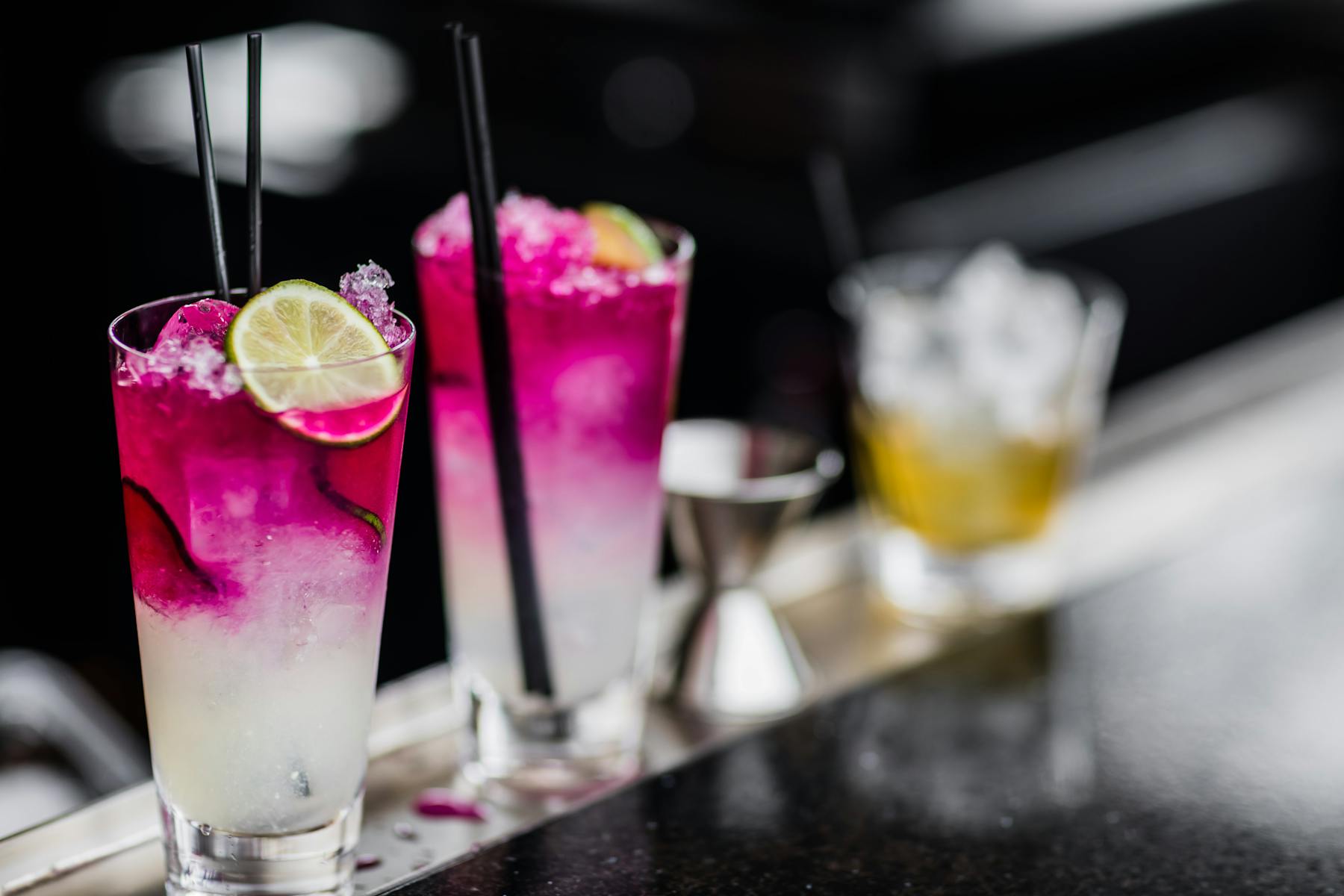a close up of a drinks on a counter