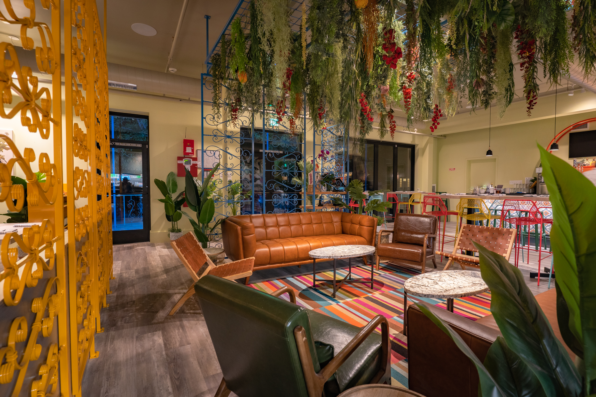 a person in a green room