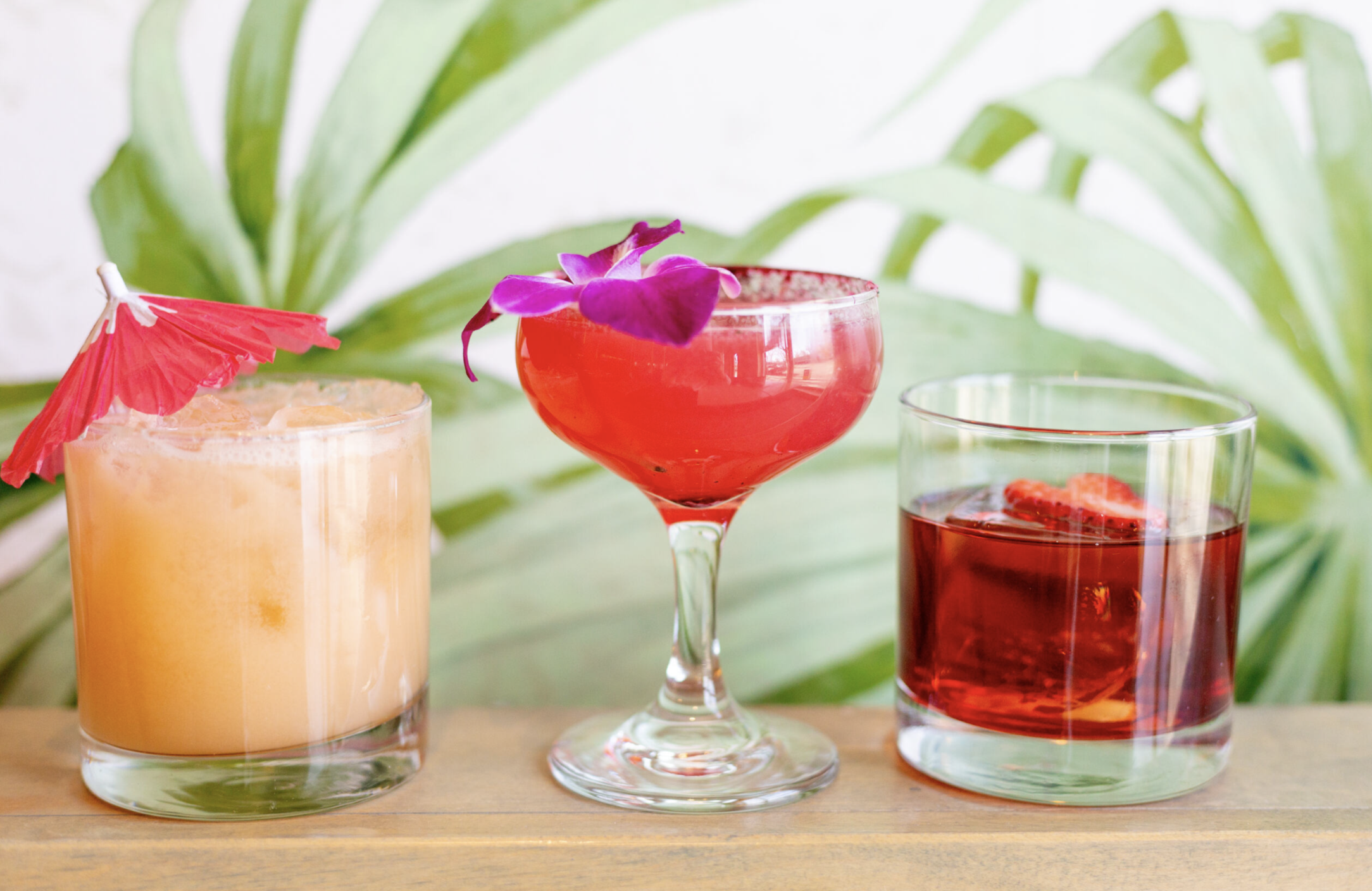a group of drinks on a table