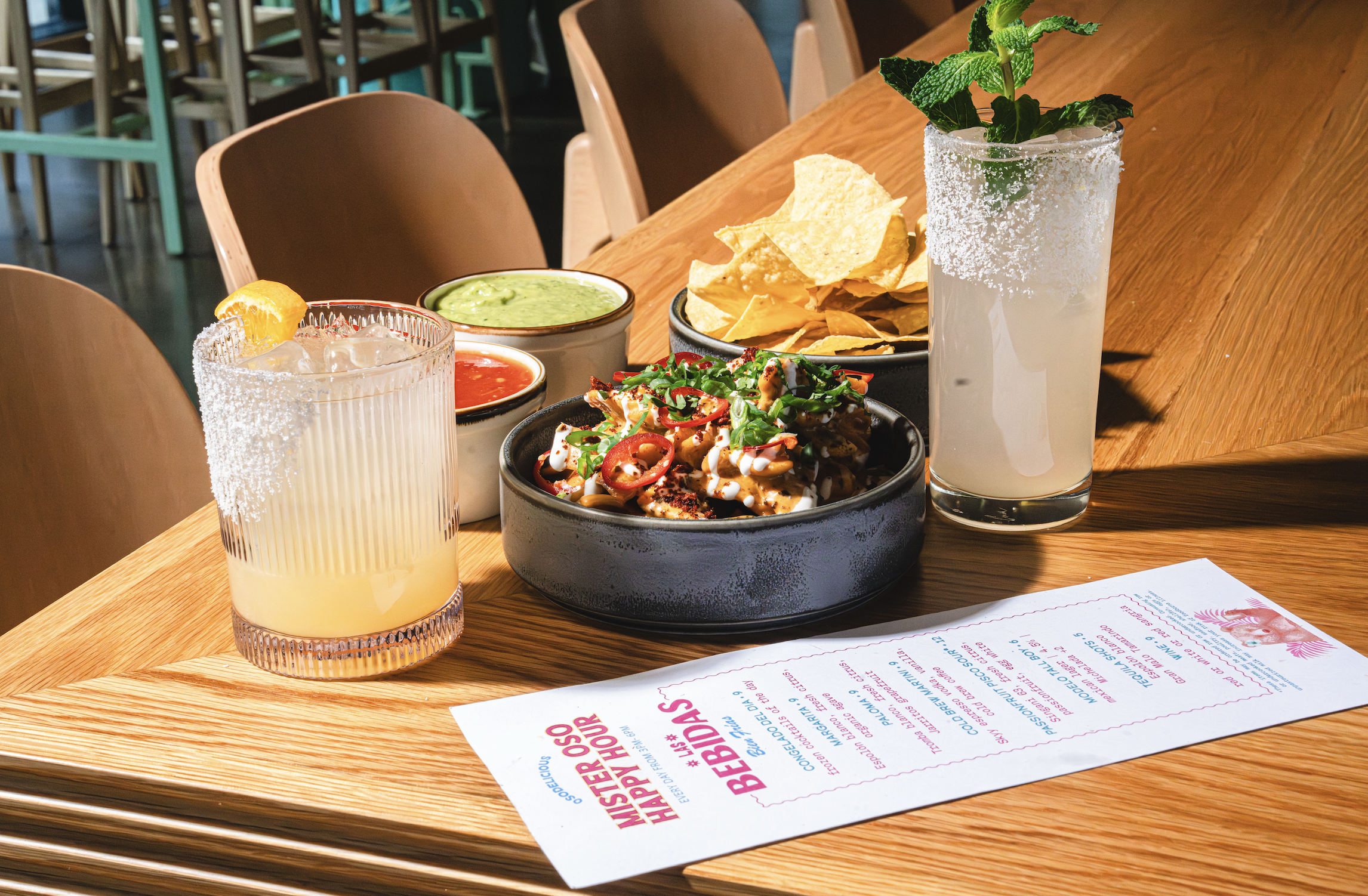 a table with food and drinks