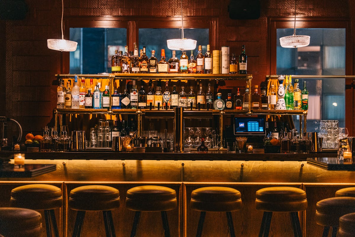 Upscale bar setup with cozy ambiance
