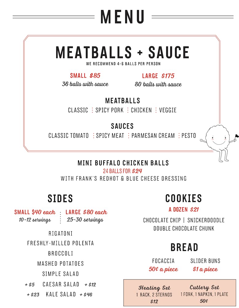 a meatballs menu