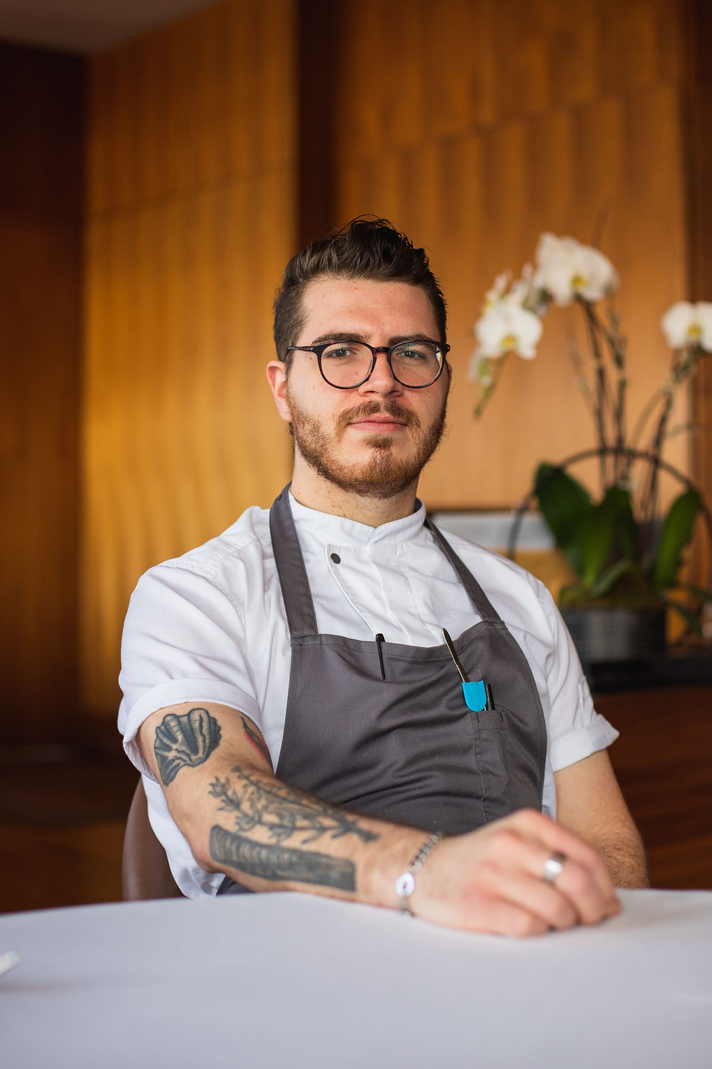 a man sitting on a table