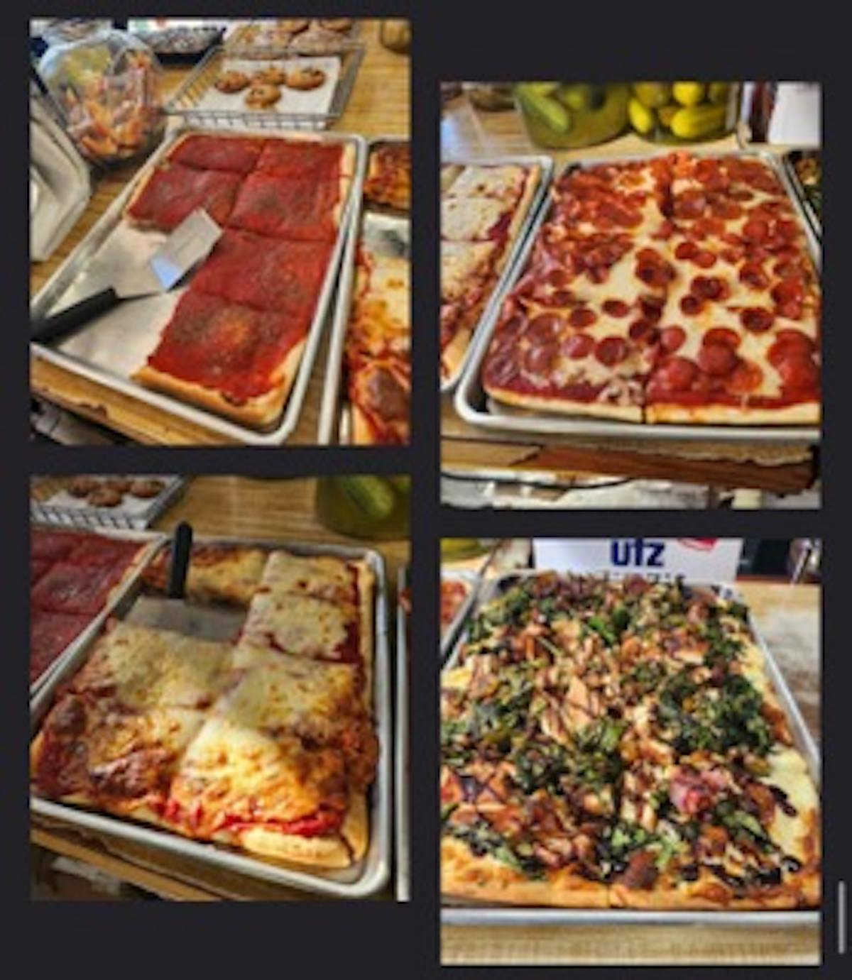 a bunch of different types of pizza