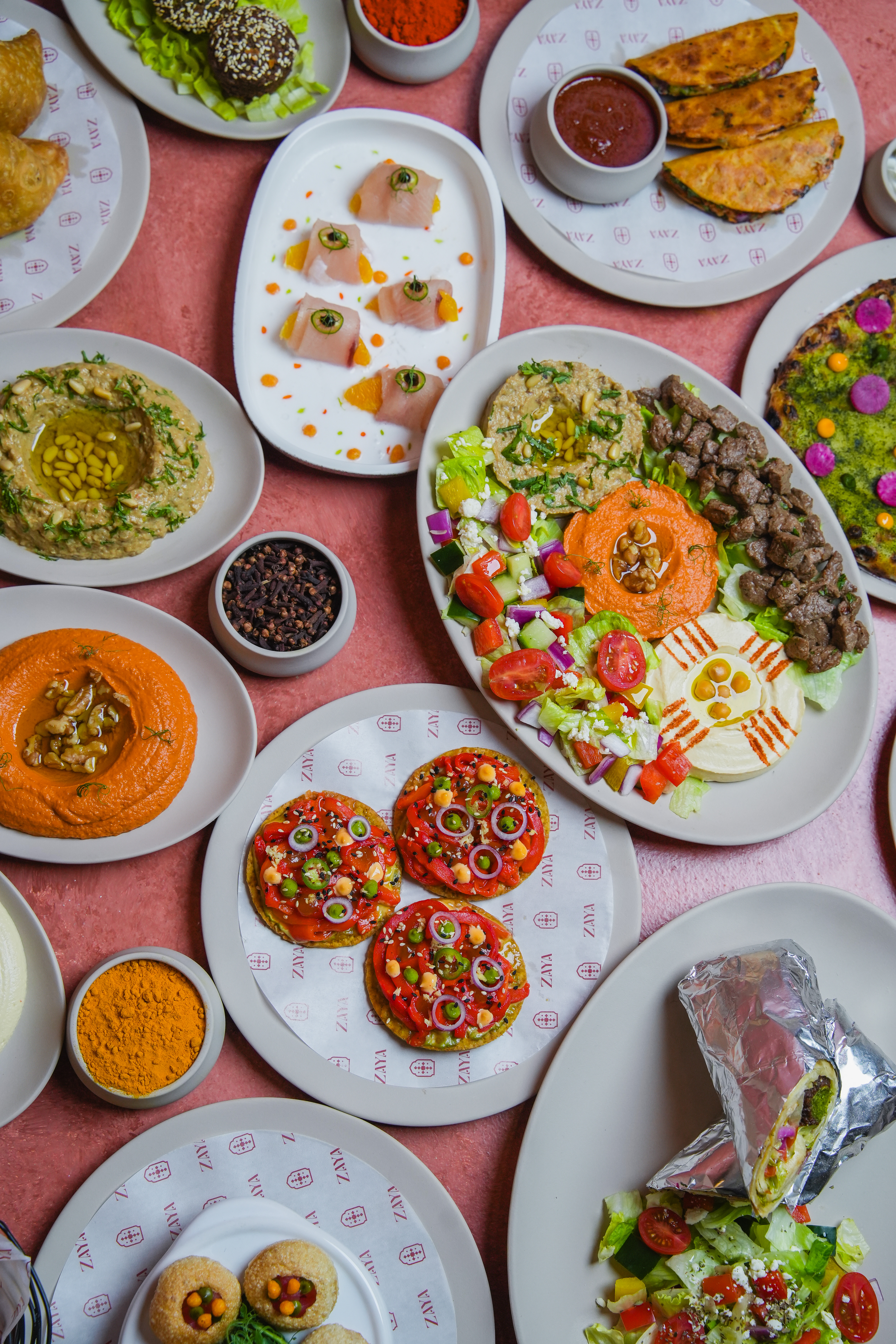 a table with plates of food