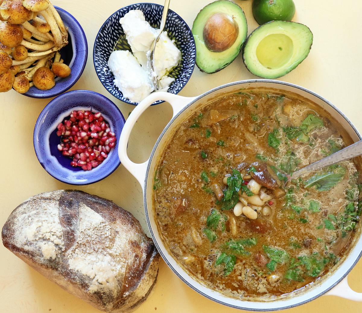 a bowl filled with different types of food on a table