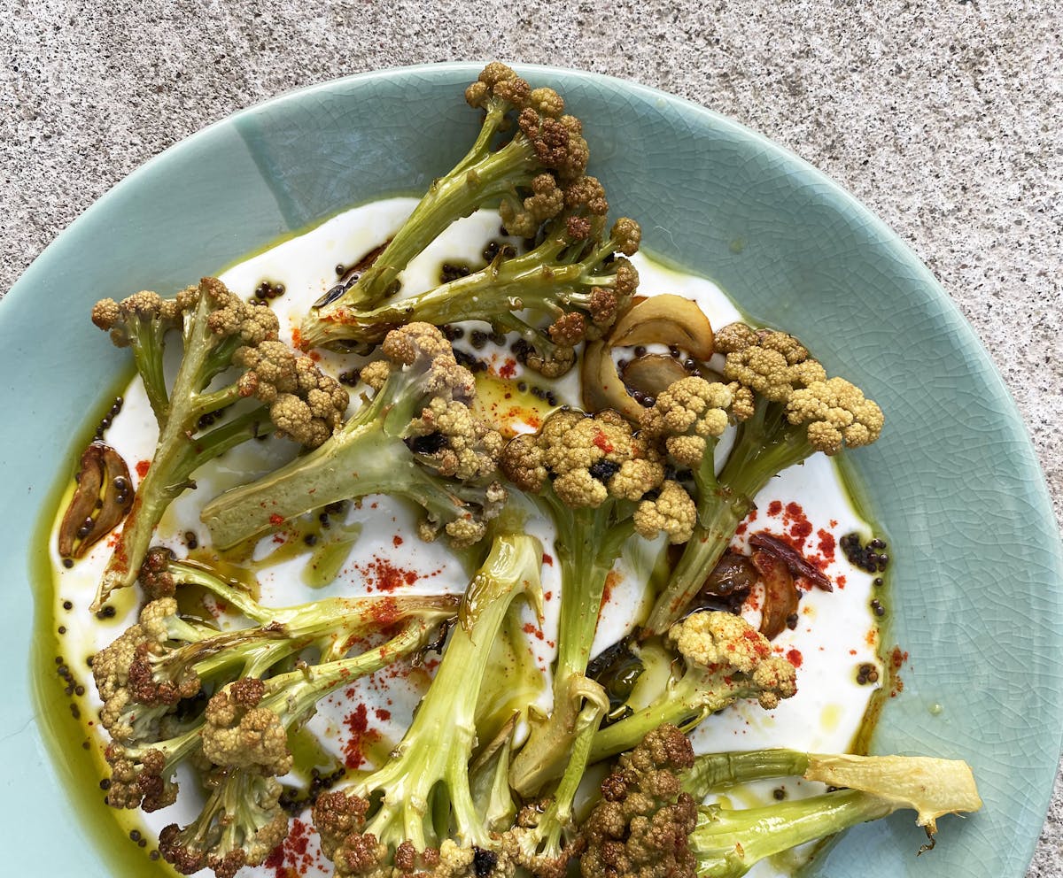a plate of food with broccoli