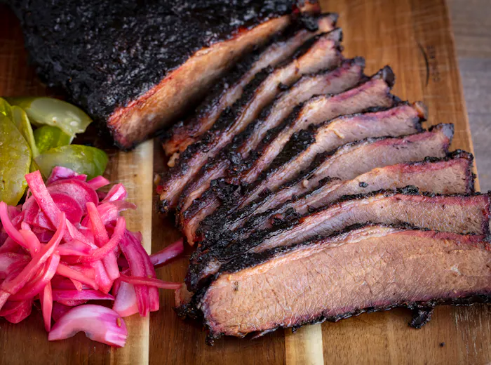 Sliced smoked brisket