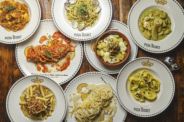 a dish is filled with different types of food on a plate