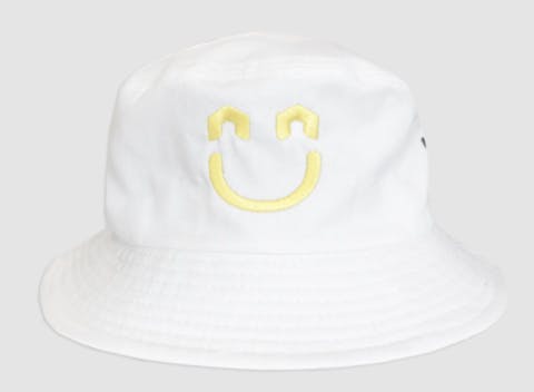 White hat with smiley face logo