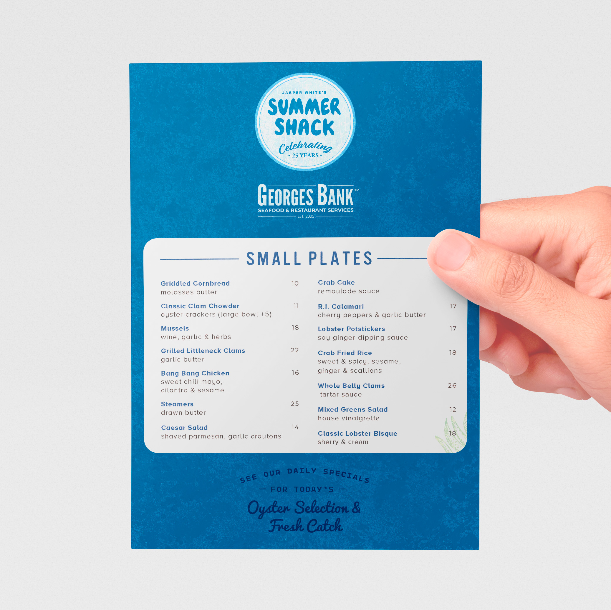 Menu featuring Georges Bank Seafood