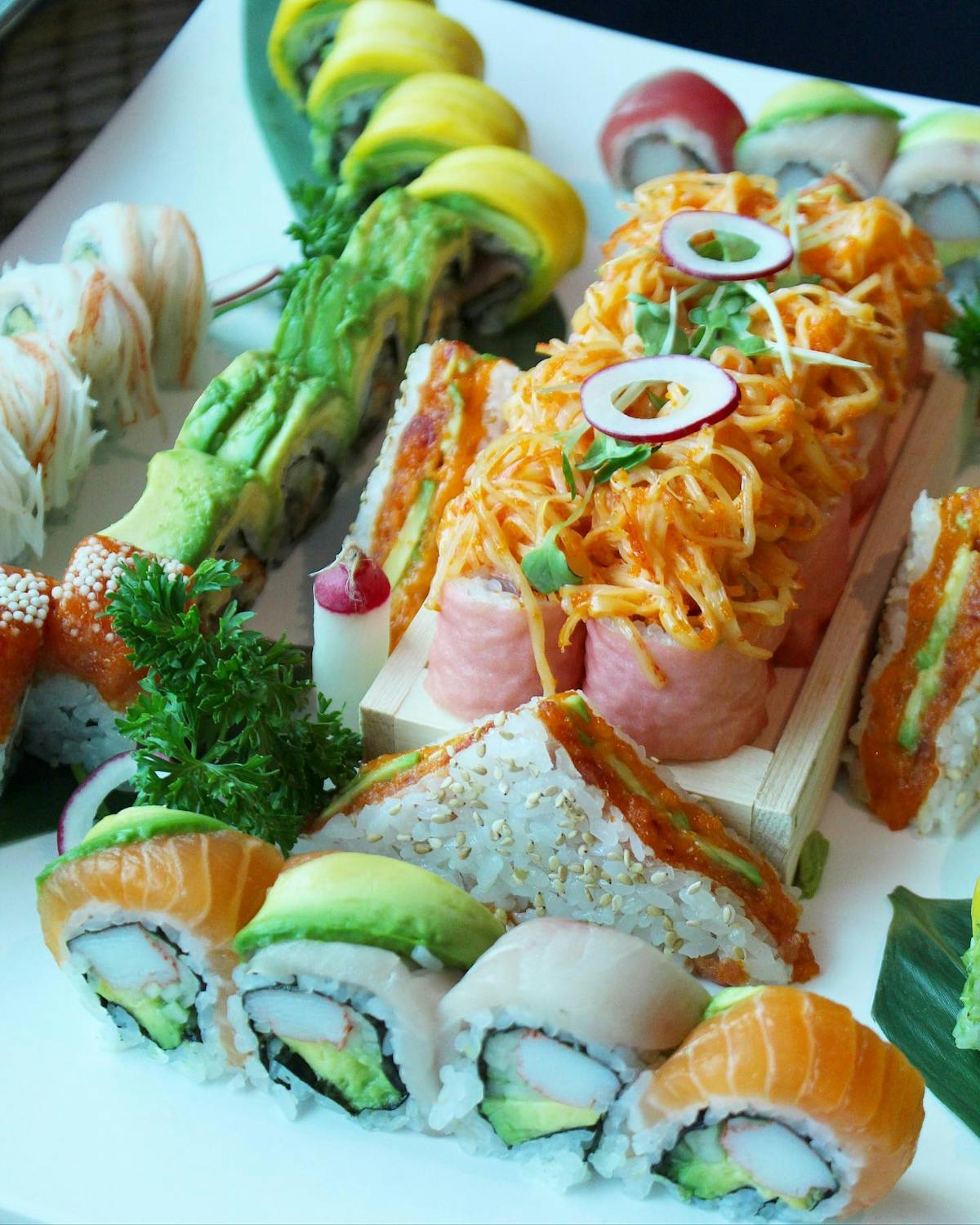 a close up of sushi