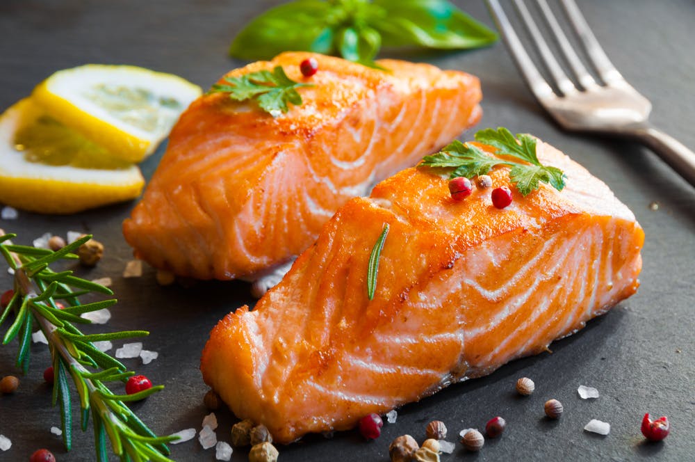 a plate of salmon