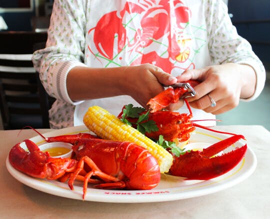 a person eating a lobster