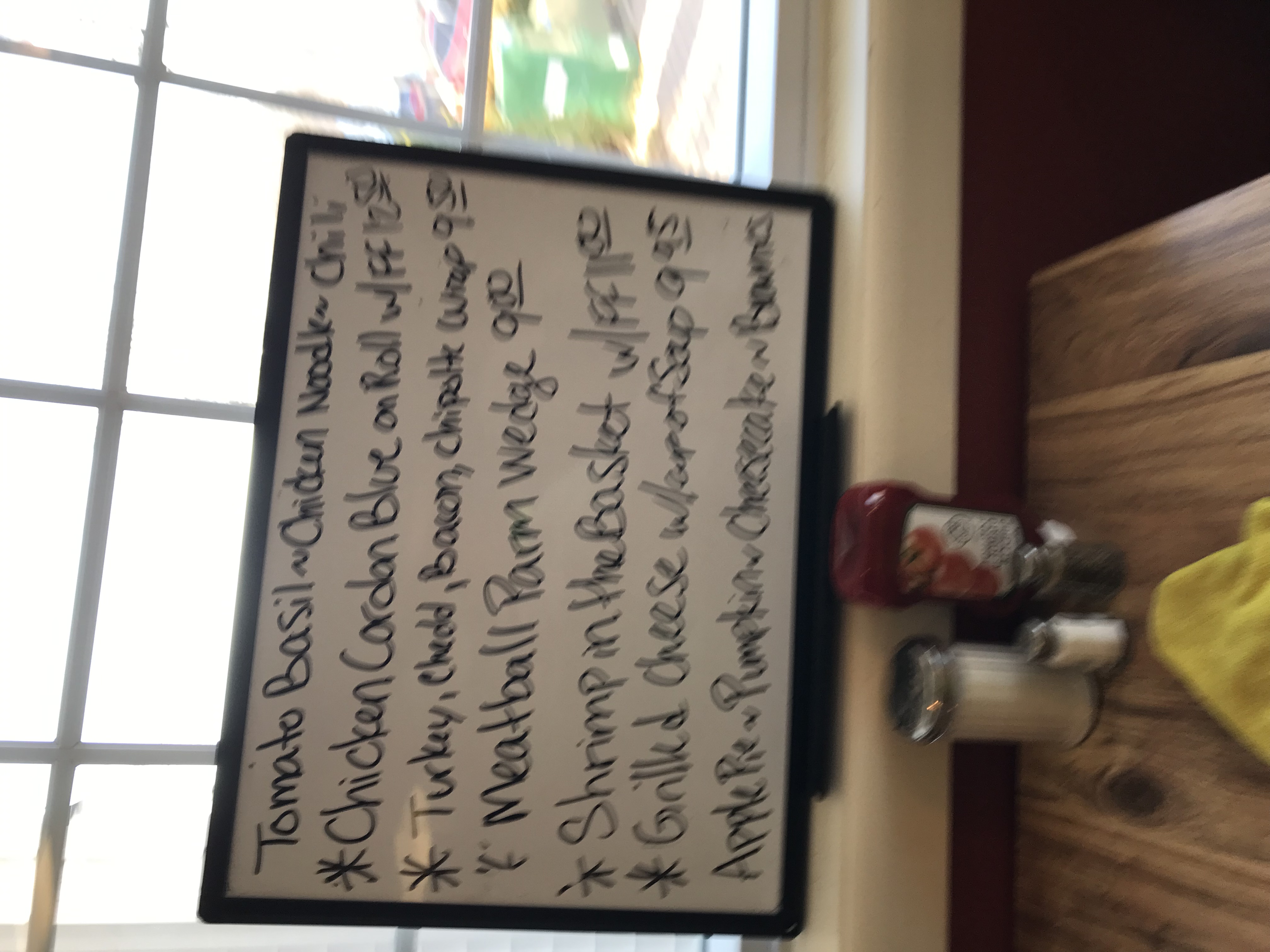 a sign on a table