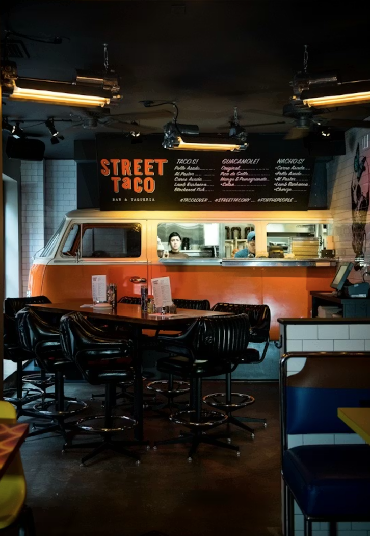 street taco truck and tables