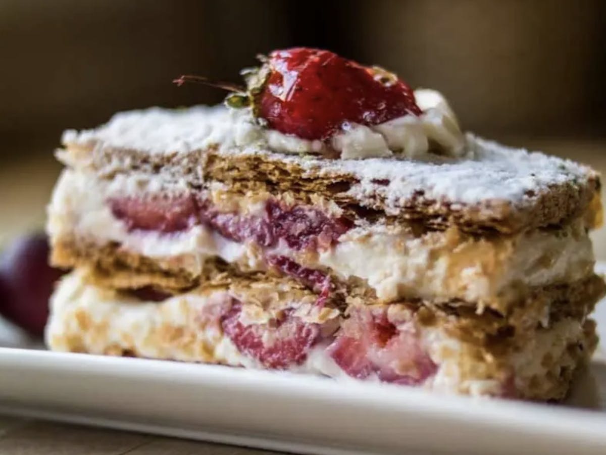 a close up of a piece of cake on a plate