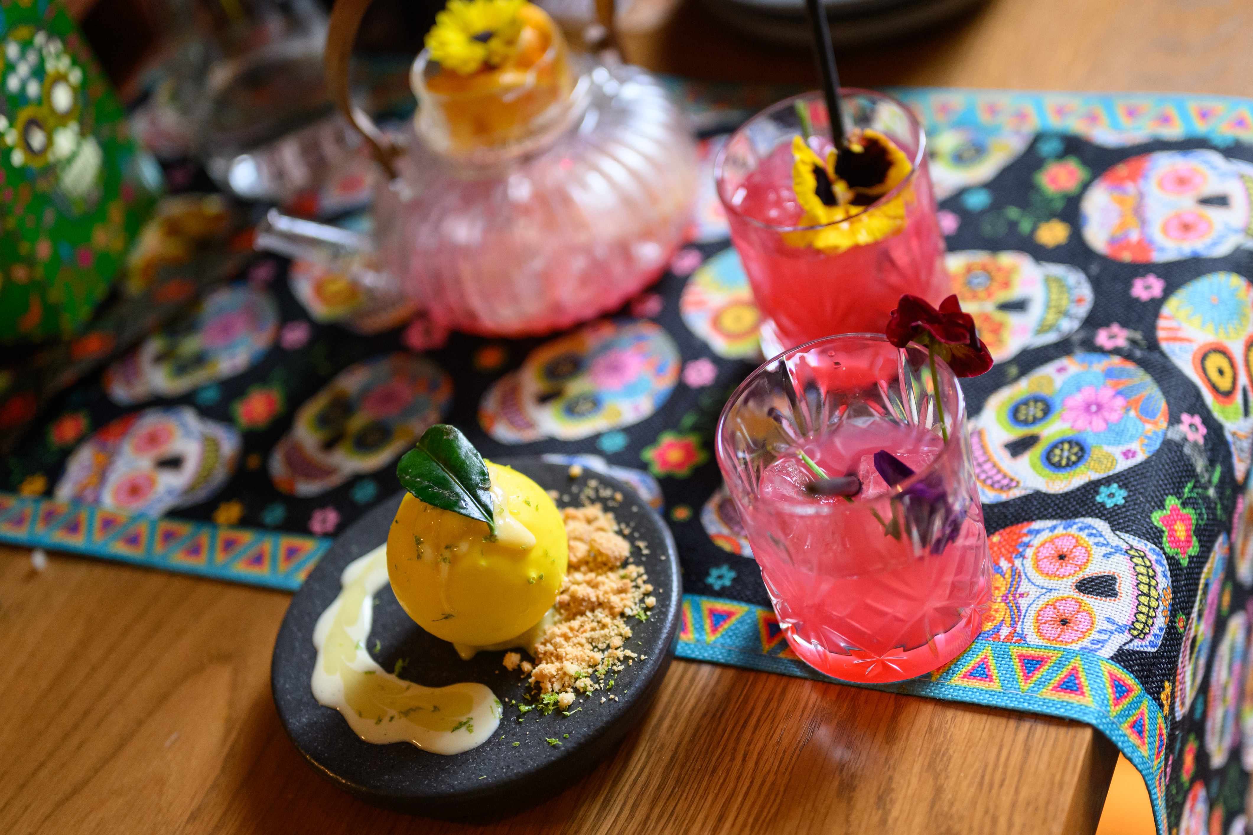 table set with cocktails