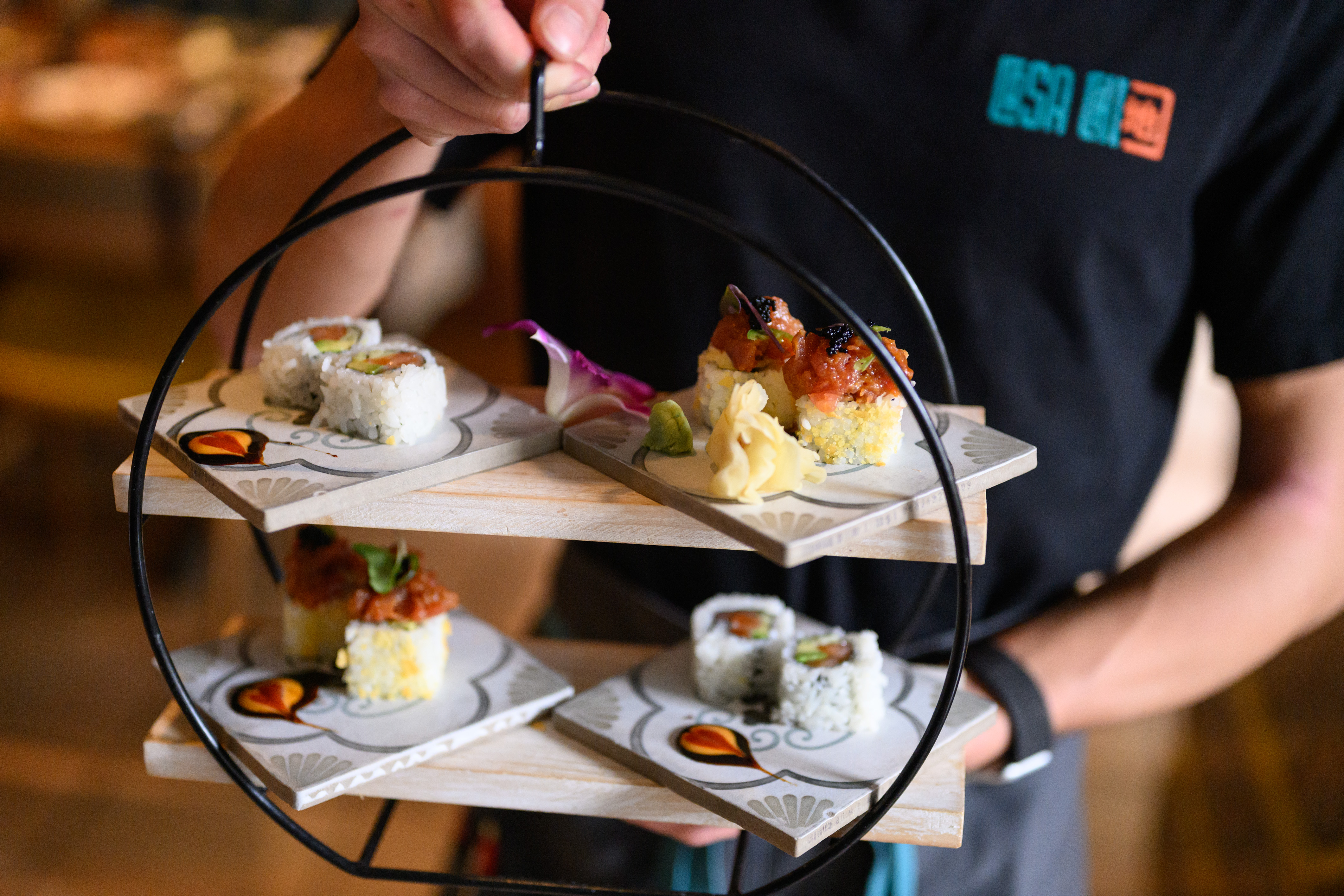 food sitting on a tray