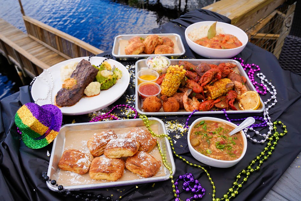 a plate of food on a picnic table