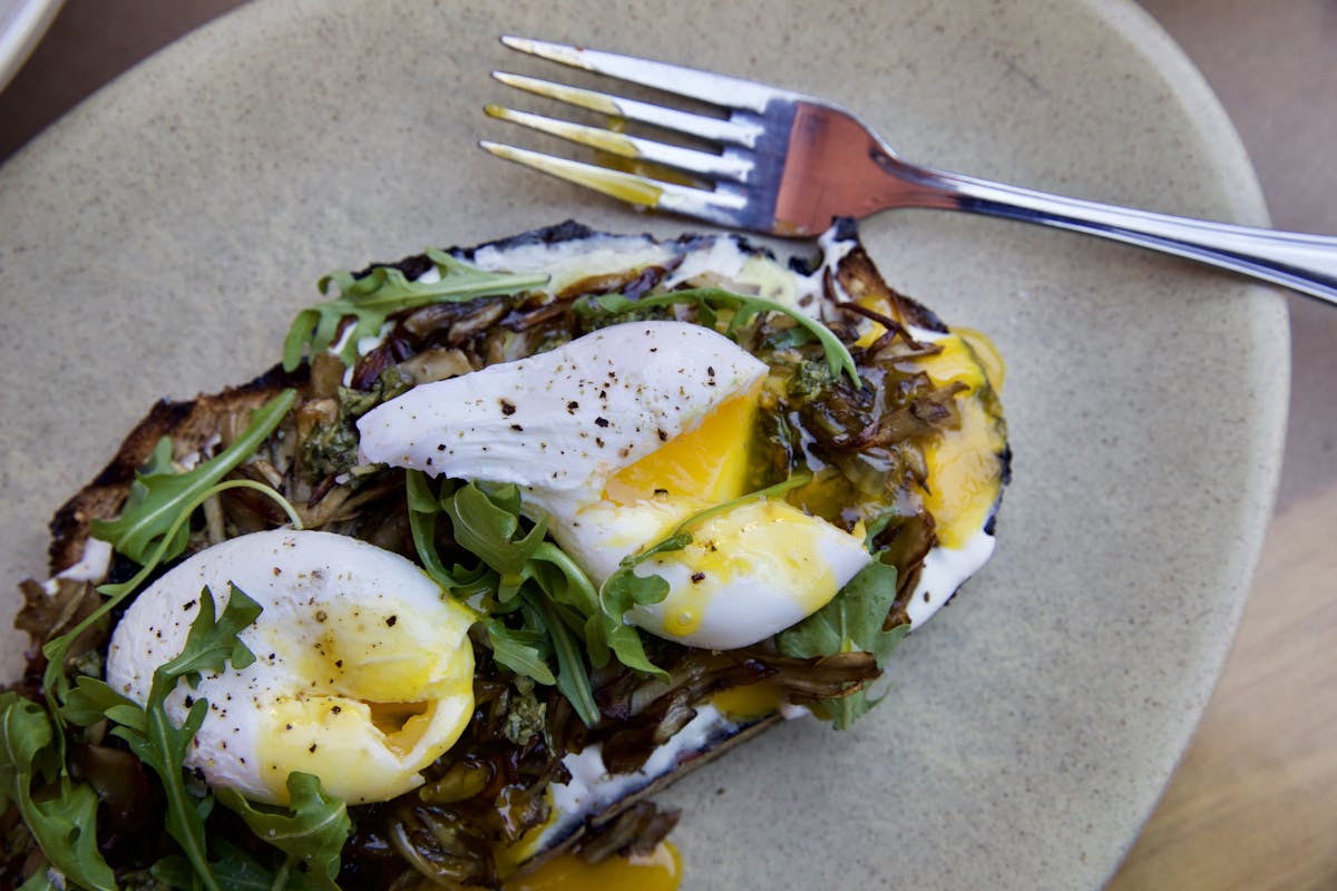 a plate of food with a fork and knife
