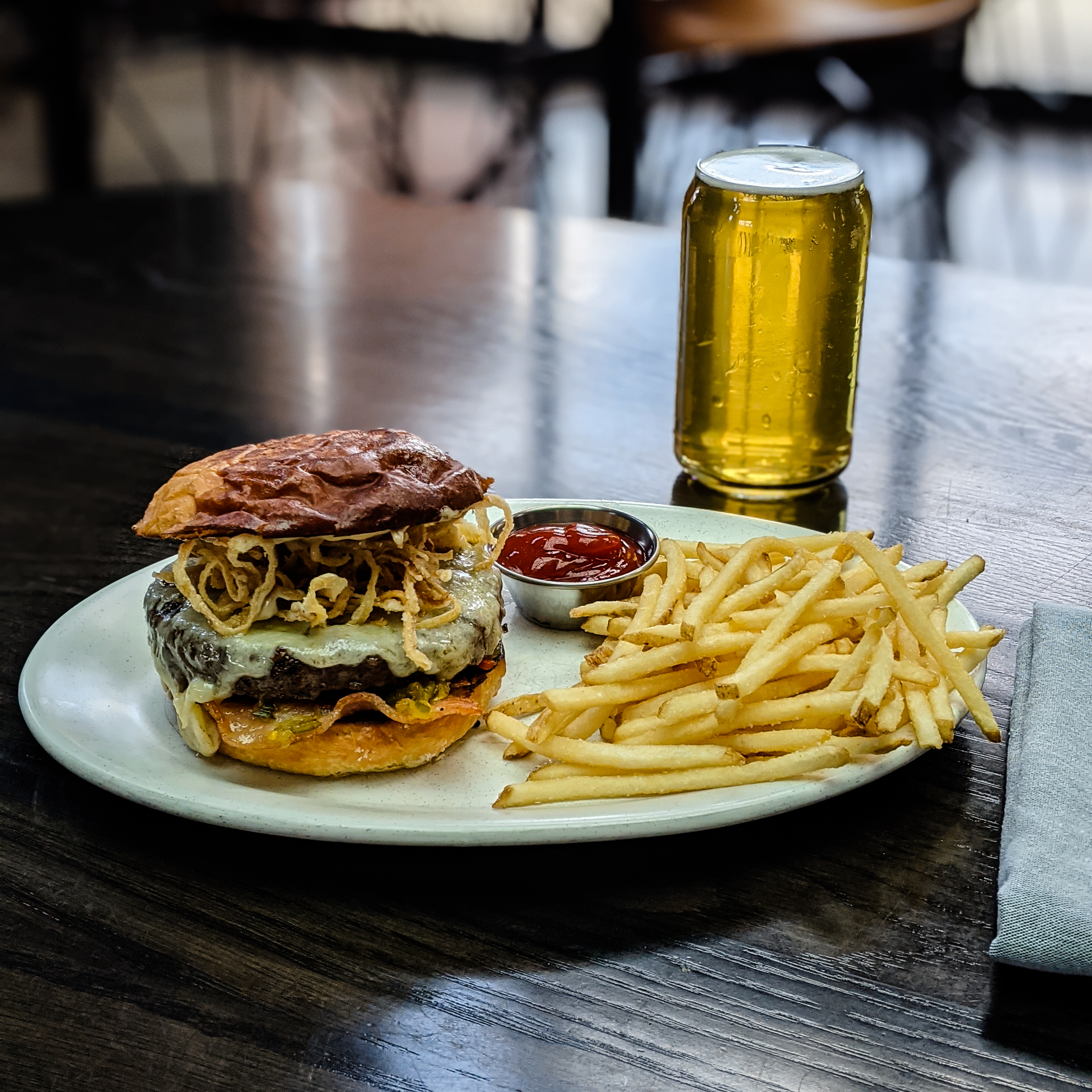 a burger and a beer