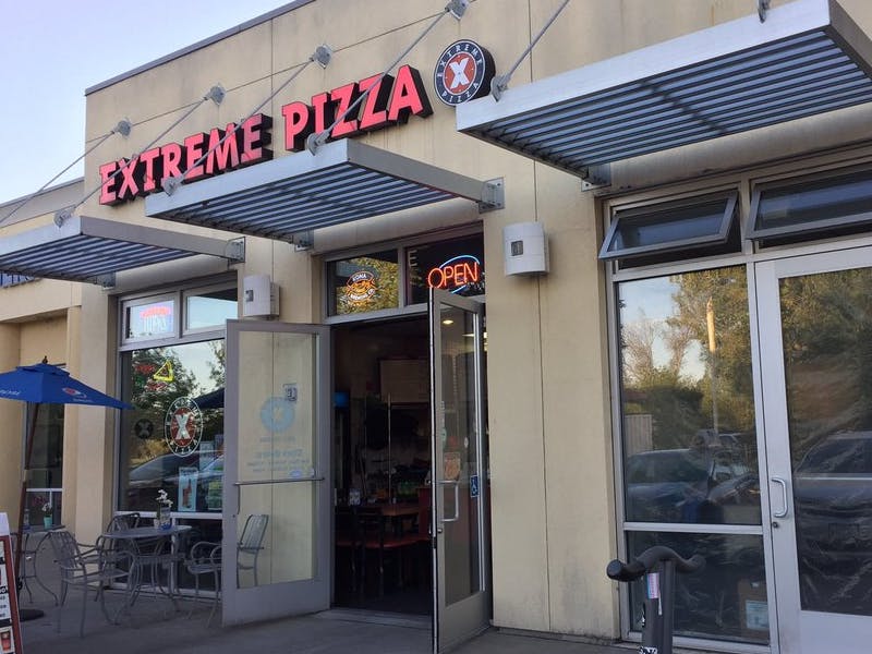 front of Extreme Pizza in Petaluma
