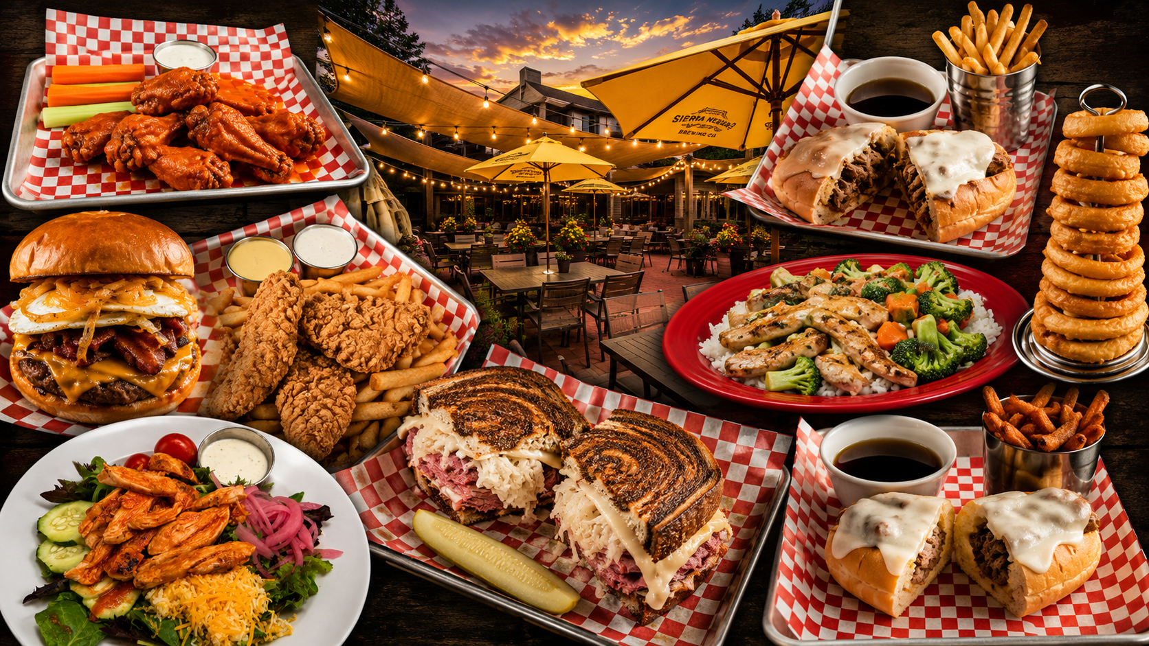 a group of plates of food