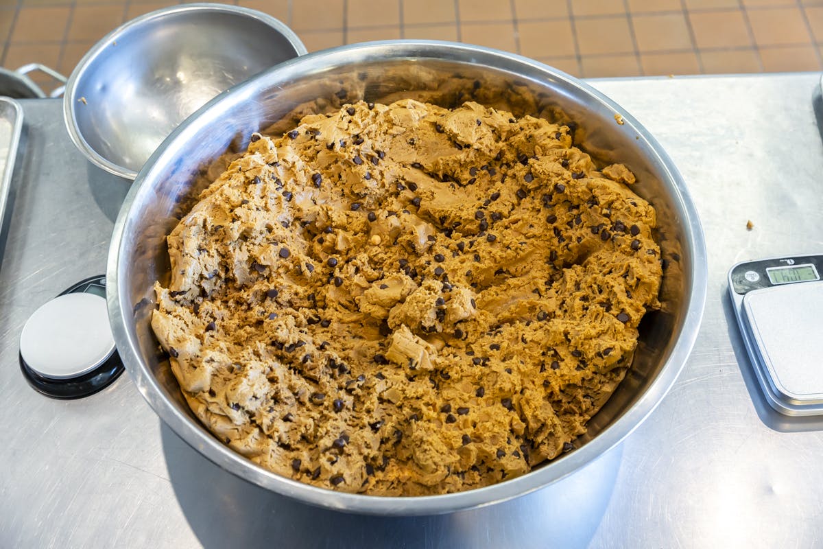 a bowl filled with cookie dough