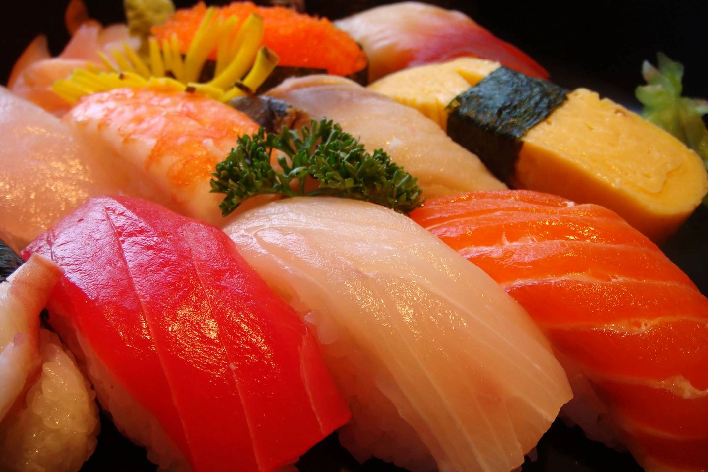 a close up of sushi