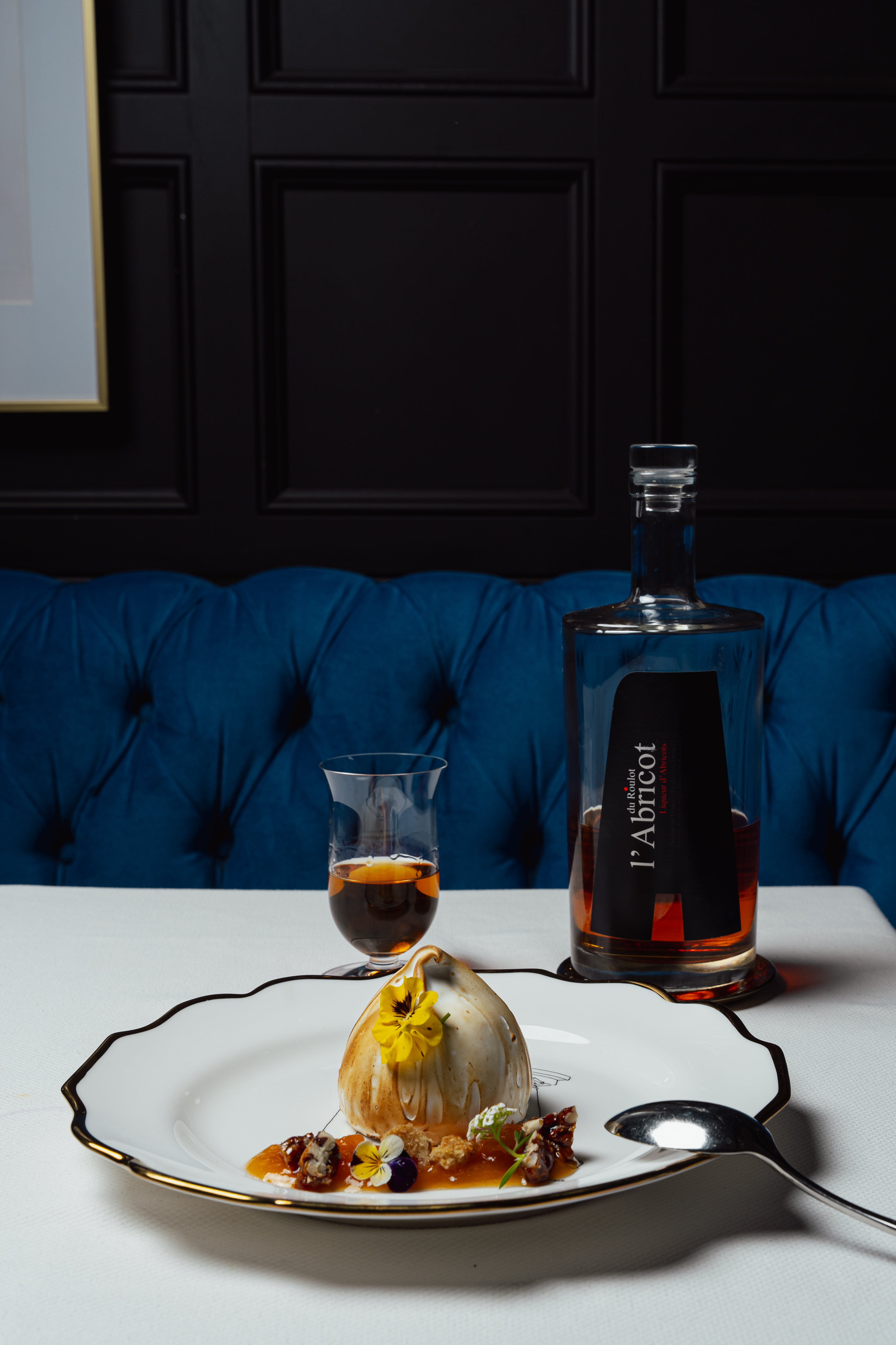 Intimate blue leather booth