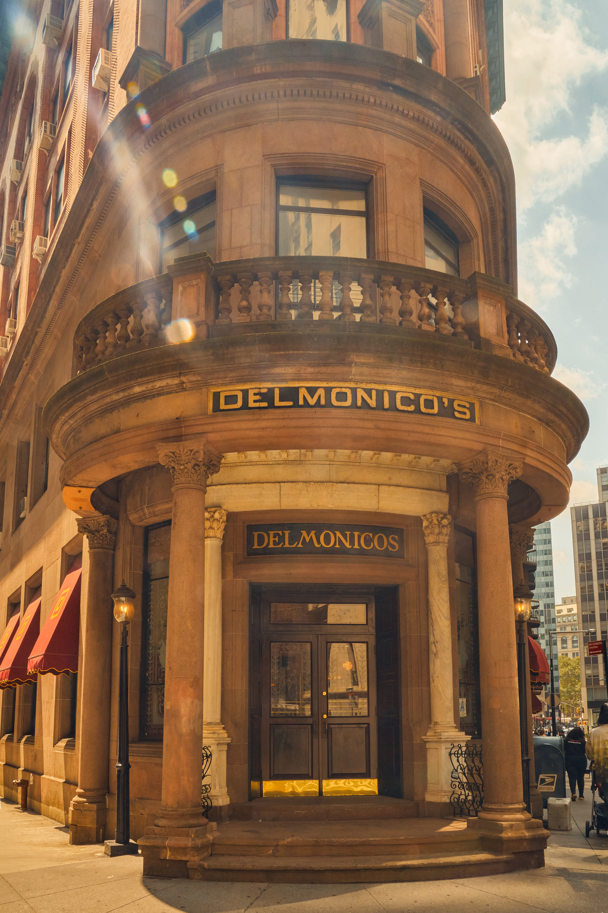 Delmonico's steakhouse exterior in Manhattan's Financial District