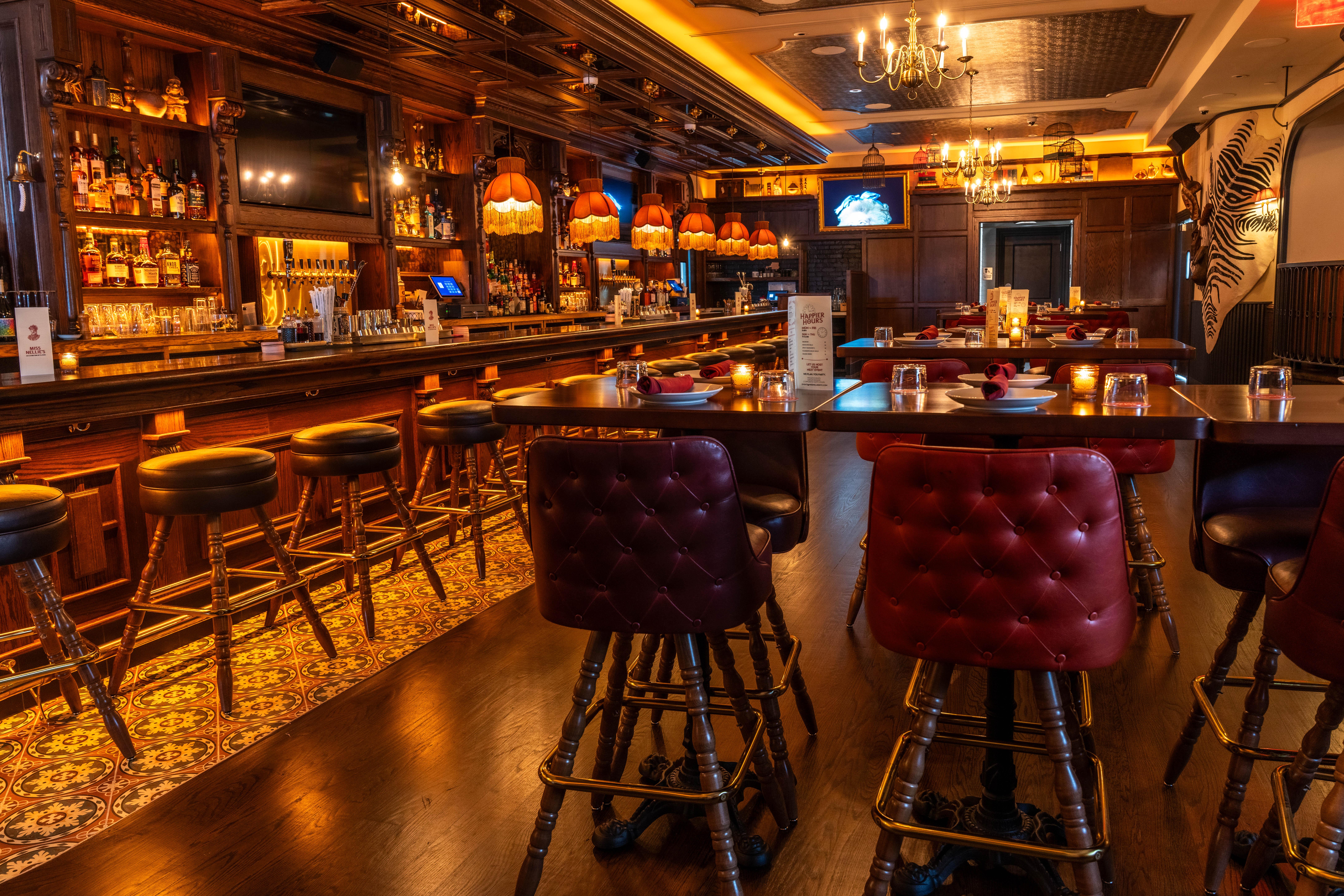 a store front at night