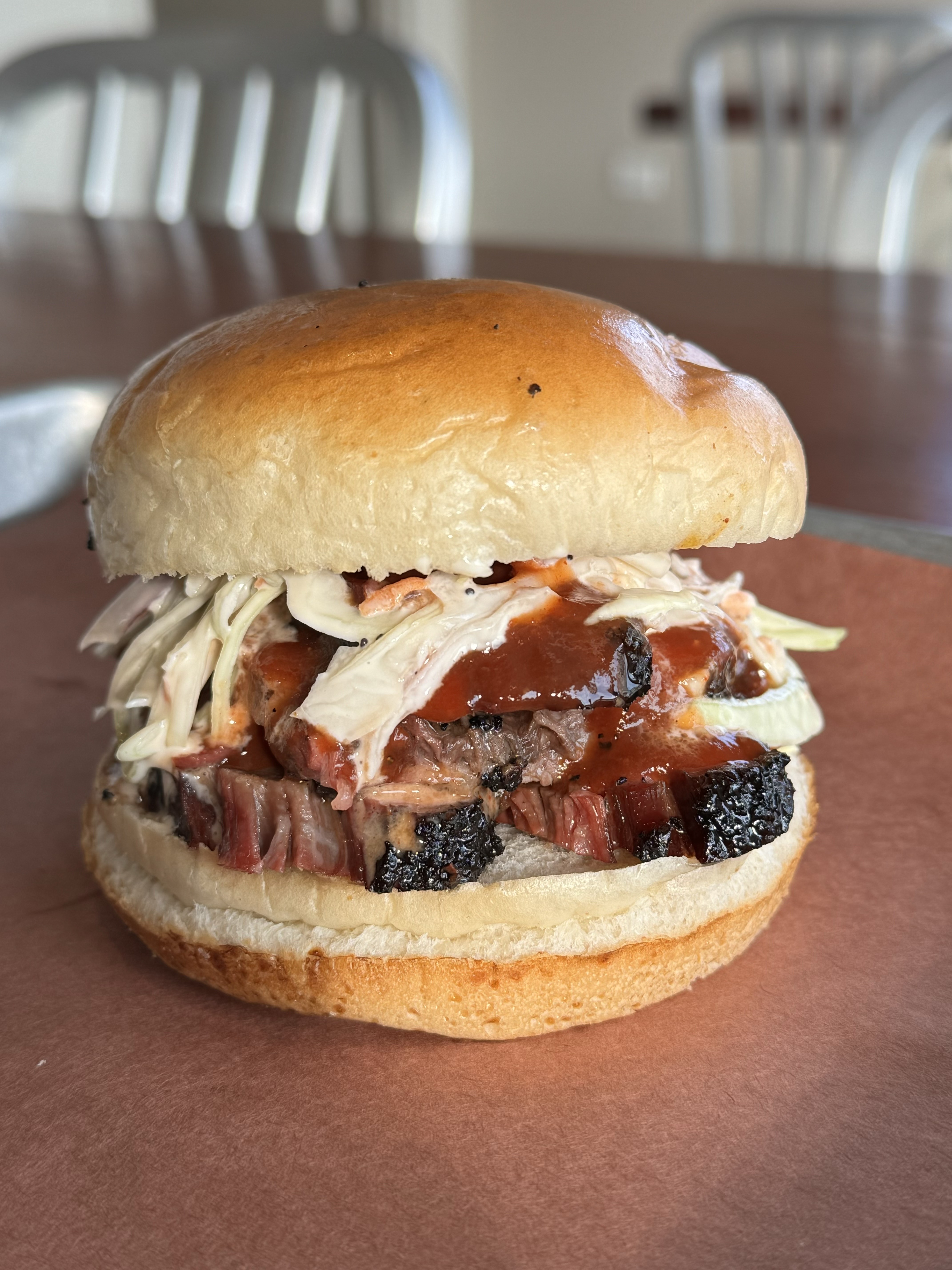 a close up of a sandwich sitting on top of a table