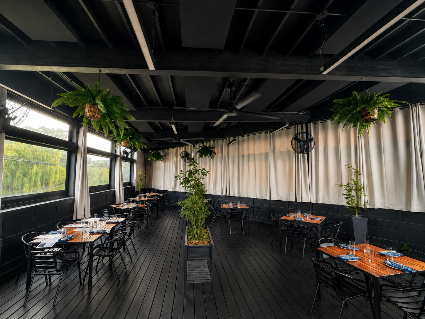 a room with tables and chairs